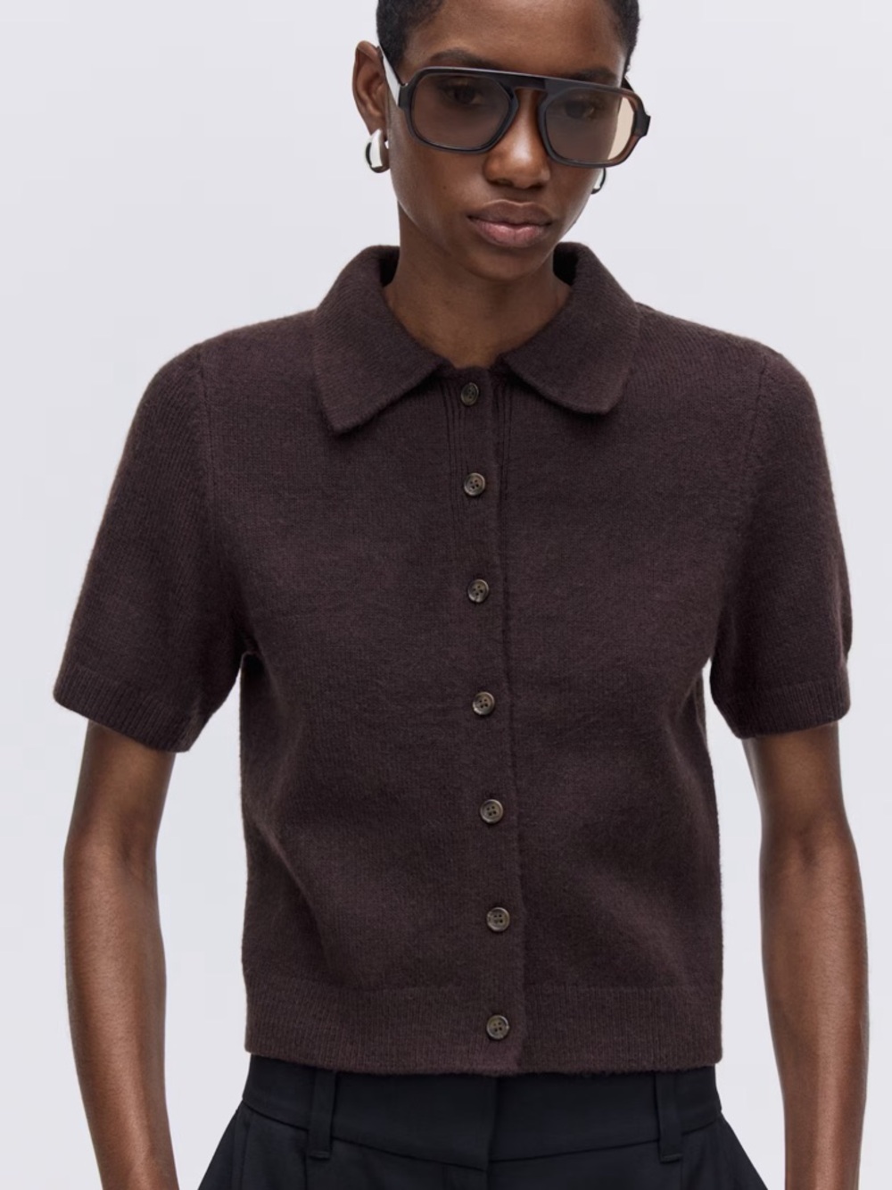 H&M Dark Brown Short-Sleeve Button-Up Cardigan